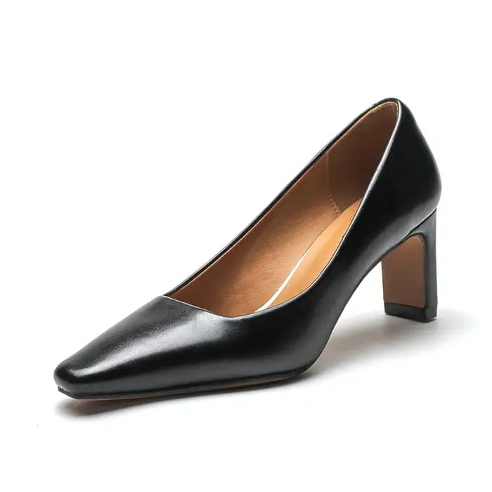 Chaussures en cuir à talons hauts pour femmes, escarpins rétro français, chaussures simples, talon moyen, noir, travail professionnel, nouveau