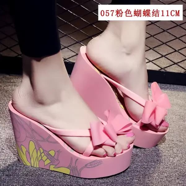 Chaussures à talons hauts pour femmes, pantoufles plates sur une plateforme compensée, tongs en caoutchouc, tissu hawaïen PU, chaussure Rome à talons très hauts