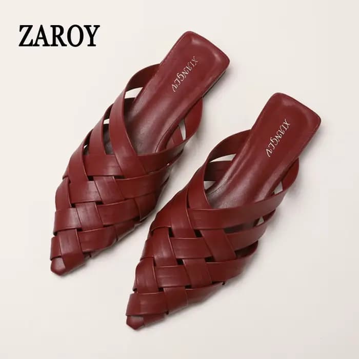 ZAROY tissage Mules pantoufle printemps été chaussures décontractées pour femme bout pointu talons bas en plein air