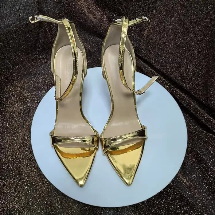 Sandales d'été à talons fins et pointus nus, en cuir verni, simples et polyvalentes, une pièce avec