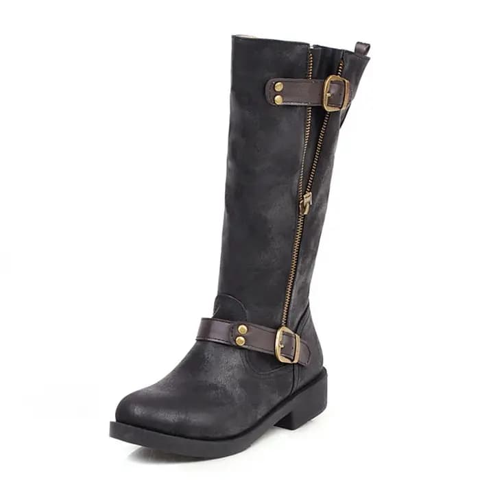 Bottes mi-mollet pour femmes bout rond talons épais fermeture éclair intérieure printemps automne hiver mode dames noir marron plate-forme botte longue D-52