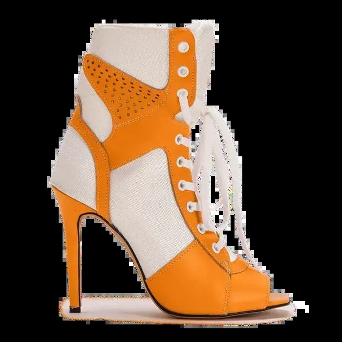 Nouvelles Bottines Sexy à Bout Ouvert et Talon Carré Épais, Style Patchwork Croisé, Chaussures de Défilé Tendance pour Femmes