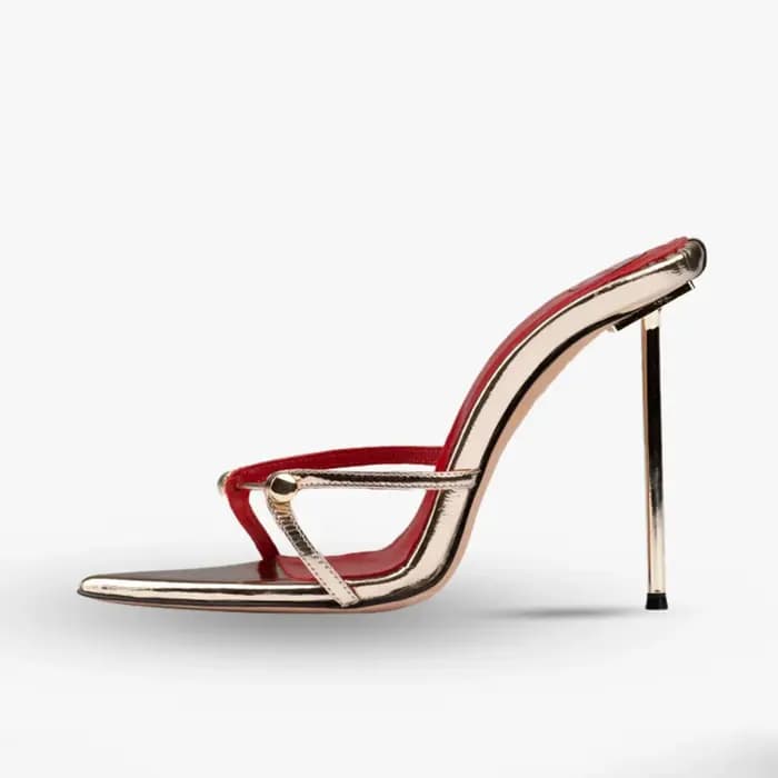 Arden Furtado 2025 été talons pointus à fins boucle en métal pantoufles Super haut talon mot
