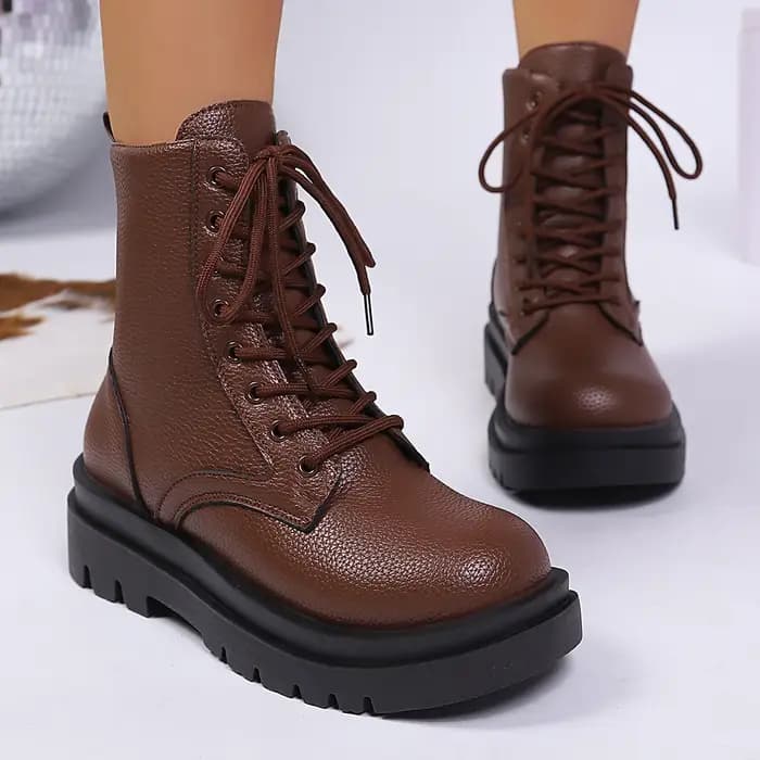 Comemore à lacets bottines femmes en cuir Pu talon haut Botas pour femme printemps automne fond épais grande taille