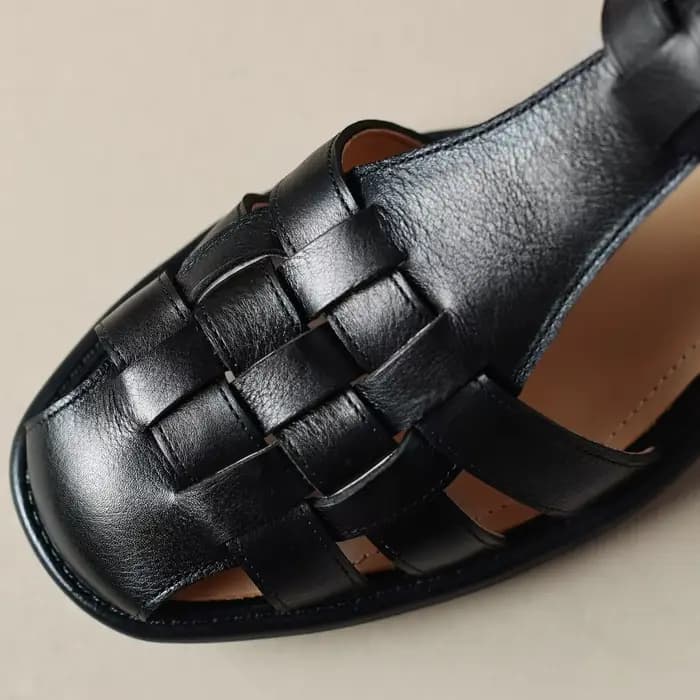 Femmes en cuir de vache bande étroite tressé t-strap sandales plates été décontracté femme style Rome gladiateur