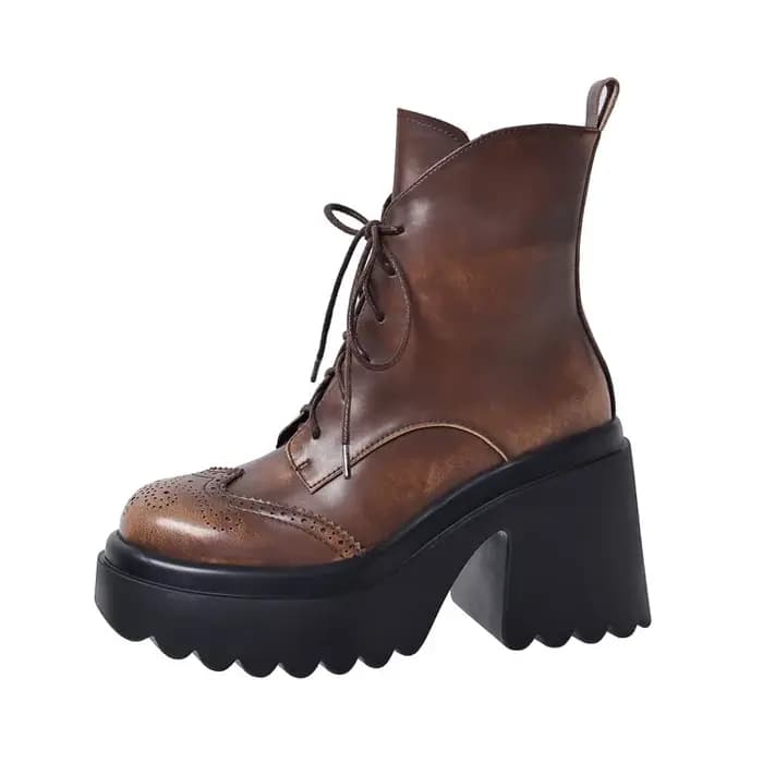 Bottes de Moto à Talons Hauts en Cuir de Vache pour Femme