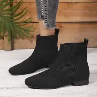 Cheville chaussette bottes pour femmes mode talon moyen tête ronde tricoté court Chelsea
