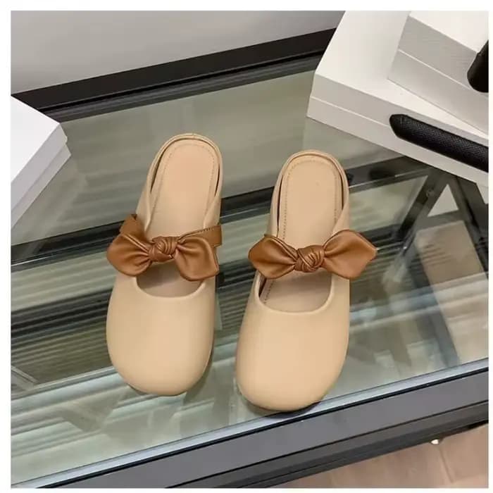 Mules beige et marron à blocs de couleur, avec nœud décoratif, chaussures plates à enfiler, confortables, semelle souple, décontractées, pour la marche quotidienne, le bureau, chaussures pour femmes