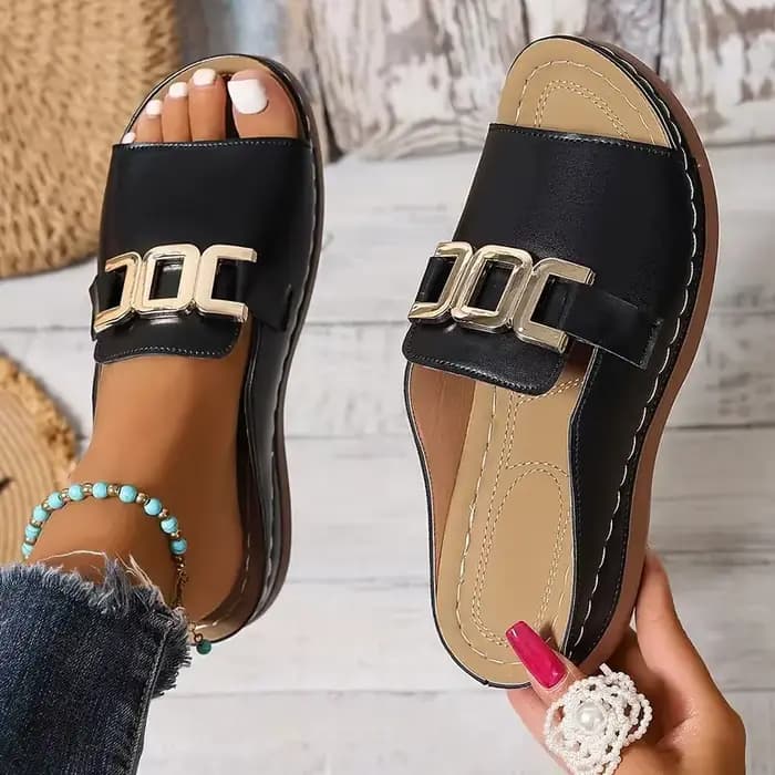 Sandales à talons compensés pour femmes, chaussures à boucle, pantoufles d'été 2025, sandales à plateforme, pieds nus, chaussures confortables 44