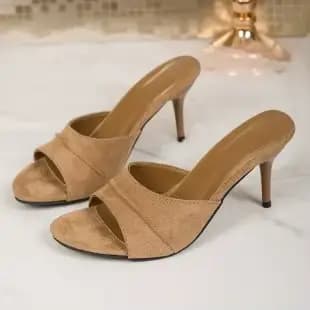 Sandales à talons hauts en velours kaki pour femme, pliables, à enfiler, pour le quotidien, mode est