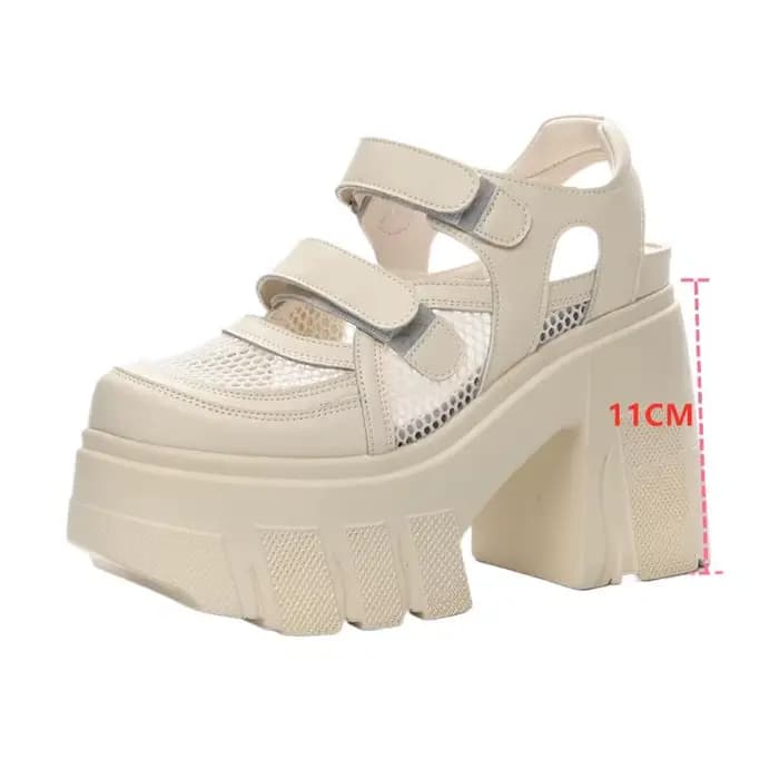 Sandales femme en cuir véritable nouvelle plate-forme talons hauts 2025 chaussures pour femmes maill