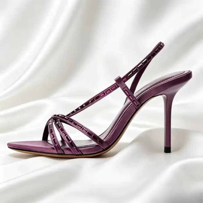 Sandales à talons élégantes en satin violet pour femme