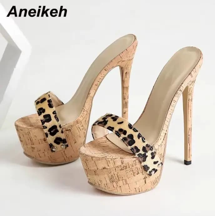 Aneikeh Sexy léopard plate-forme sandales talons hauts 2025 pantoufles d'été Mules dames mode Peep o