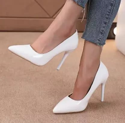 Escarpins blancs à bout pointu et talons hauts, semelle rouge sexy, pour soirée, bal de promo, ou te