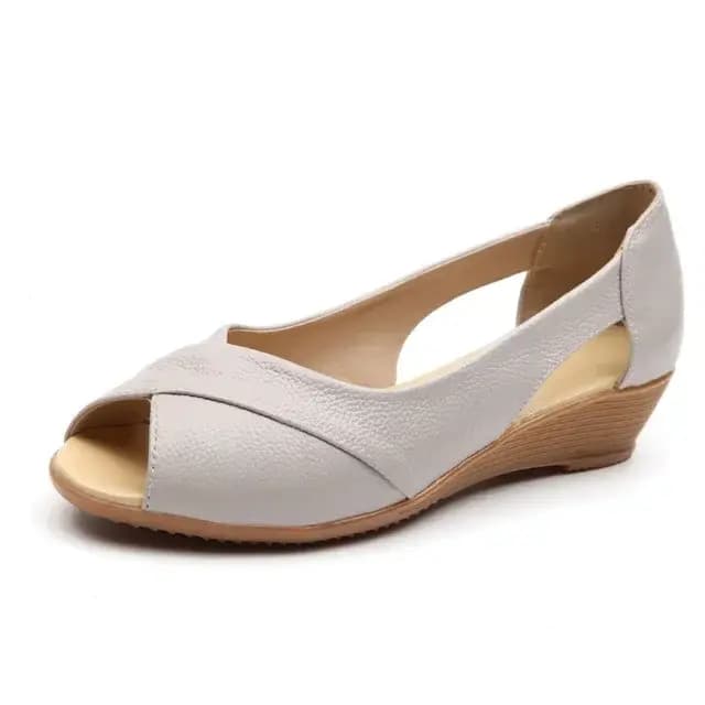 Sandales à l'offre elles compensées en cuir véritable pour femme