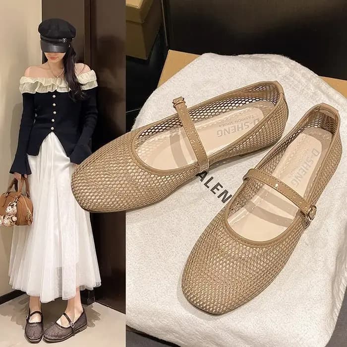 Maille Mary Jane chaussures pour femmes 2025 printemps nouvelle Niche bout rond bouche peu profonde plat Ballet