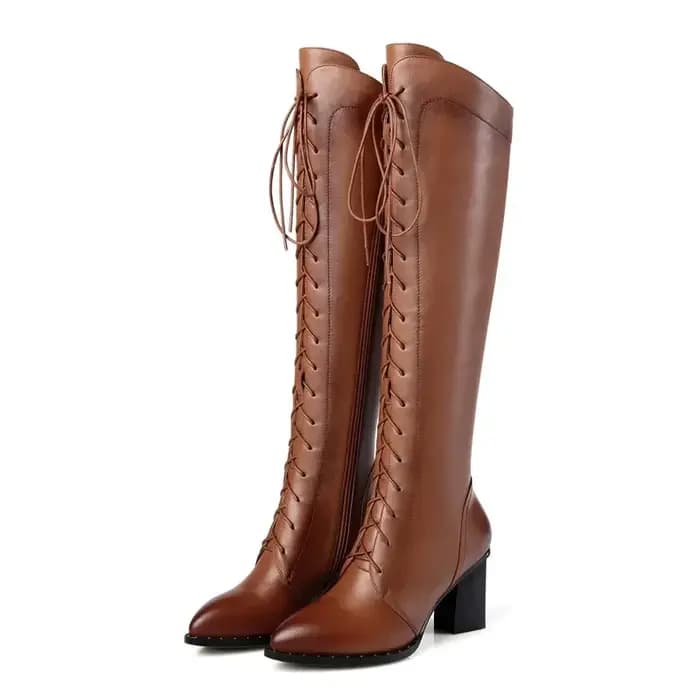 Femmes genou bottes hautes 2026 luxe vache en cuir véritable marron noir talons hauts botte longue concepteur femme chau