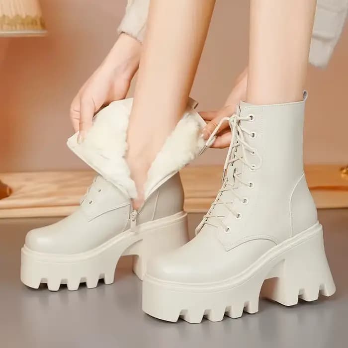 AIYUQI – bottines à plateforme et talons hauts pour femme, bottes d'hiver chaudes en cuir véritable