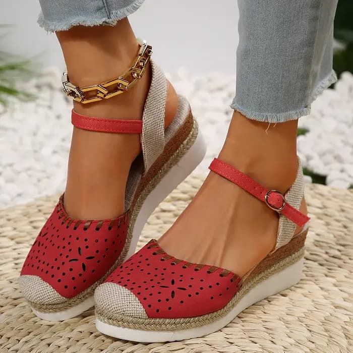 Femmes bout fermé sandales à talons compensés mode Espadrilles plate-forme