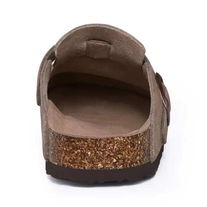 Sabots en daim pour femme Asgard, mules en cuir véritable avec boucle réglable, semelle intérieure en liège confortable et soutien de la voûte plantaire, chaussures pour adulte