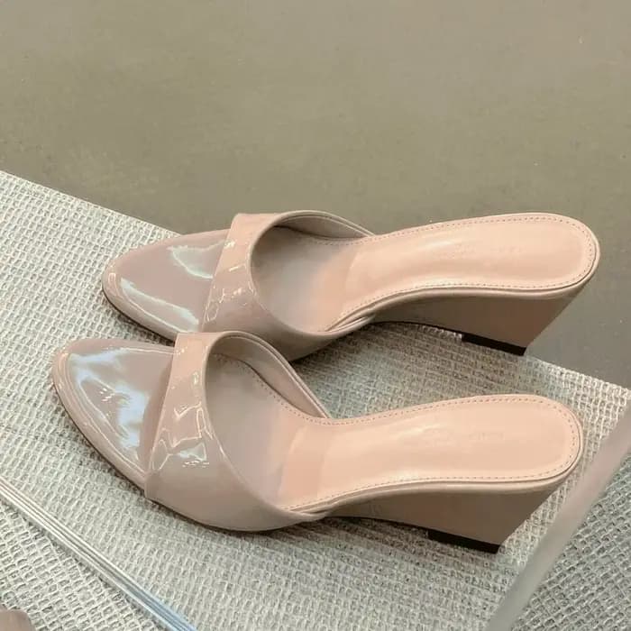 2026 Mules à talon compensé pour femme, confortables, à bout ouvert, à enfiler, en cuir verni, pour l'extérieur, le quotidien et les soirées
