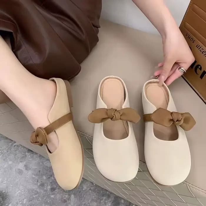 Mules beige et marron à blocs de couleur, avec nœud décoratif, chaussures plates à enfiler, confortables, semelle souple, décontractées, pour la marche quotidienne, le bureau, chaussures pour femmes