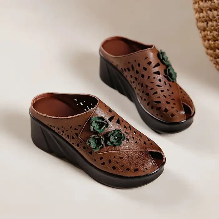 Chaussures découpées en cuir véritable pour femmes