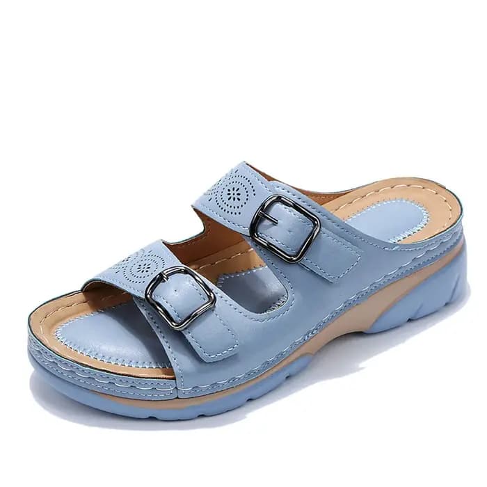 Femmes bout fermé chaussures d'été 2022 nouveau confort Double boucle Wedge dames sandales grande taille plate-forme
