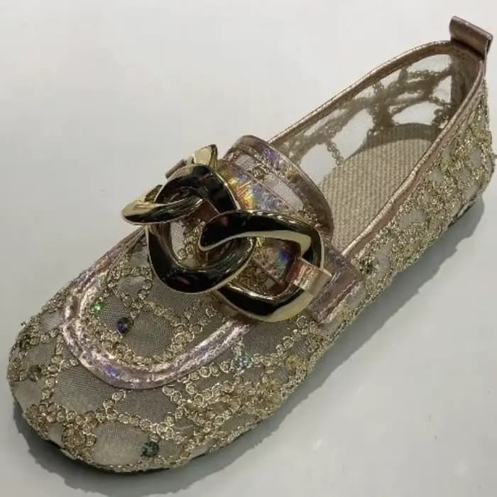 Chaussures plates d'été en maille à paillettes et bout rond pour femmes, chaussures plates à la mode
