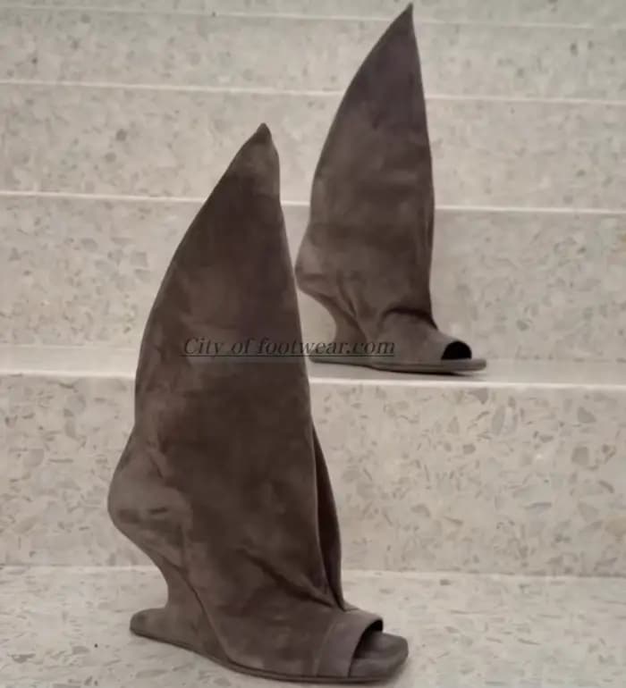 Bottines mi-mollet à talon compensé en daim peep toe pour femme, nouvelle collection été 2026, à enf