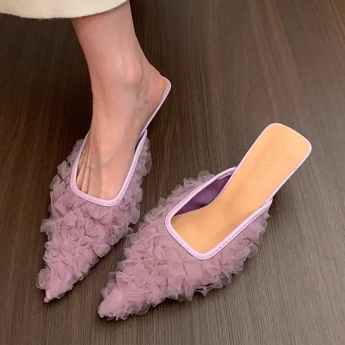 Bout pointu pantoufles à talons femmes Mules élégantes chaussures mi talons sandales 2025 diapositives de mode escarpins d'été nouvelles chaussures de luxe pour femmes
